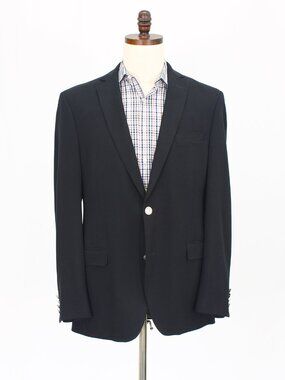 Tallia 42L Black Blazer Sport Coat Jacket 2-Button Solid Y445